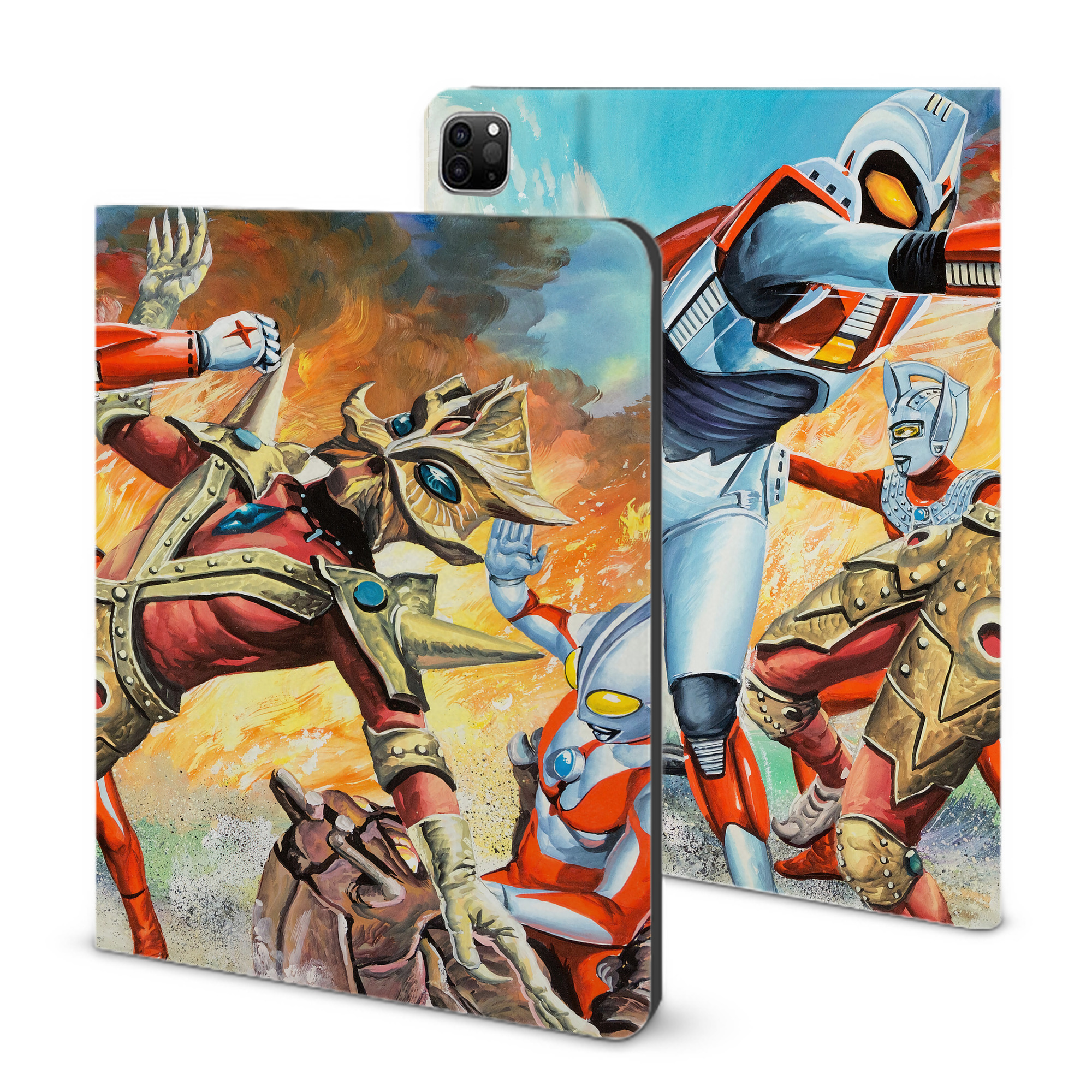 （画像用） ウルトラマン Ultraman IPad ケース ブック型 PUレザー TPU 耐衝撃 軽量 薄型 ペン収納なし 全面保護 IPad 各モデル対応